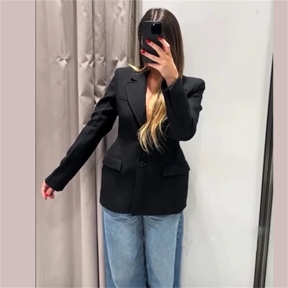 autumn new women's clothing style slim fit loose versatile shoulder pad lapel simple suit jacket