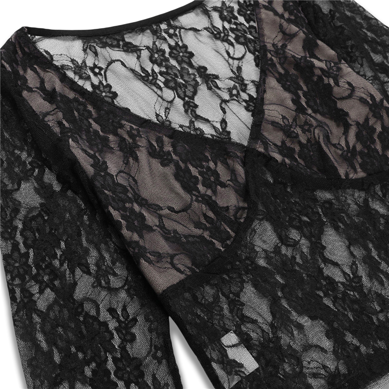 Cyber y2k Tops Women Aesthetic See Through Floral Lace Flared Long Sleeve T Shirt 2000s Goth Grunge Clothing Streetwear