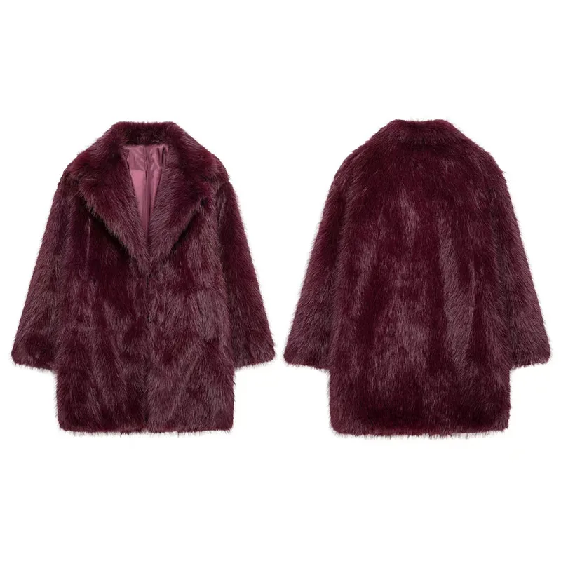 Luxury Brown Faux Fur Jacket Women Oversized Lapel Long Sleeve Fluffy Thicken Coats Female Winter Warm Luxury Streetwear