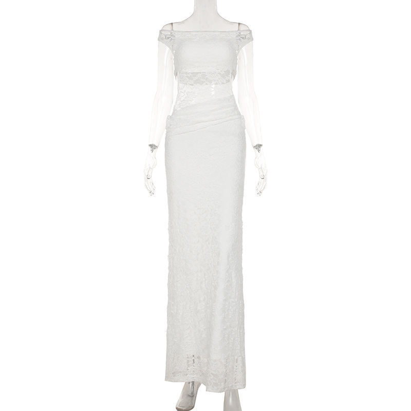 Hollow Out Cutout Slim Fit Hip Lace Maxi Dress See through Sexy off Shoulder Dress Women