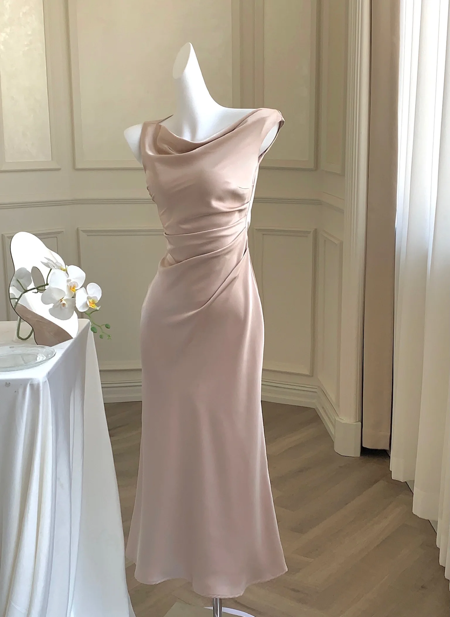 Elegant Bodycon Satin Long Dresses for Women Off Shoulder Solid French Mermaid Wedding Evening Party Dress Prom Robe Vestidos