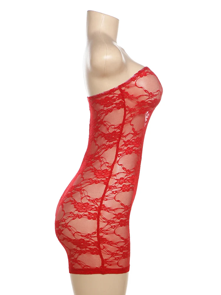 Lace Sexy Hot Playsuit Women Solid Sleeveless Wrapped Chest See Through Coquette Slim Fit Rompers Female Attractive Wear