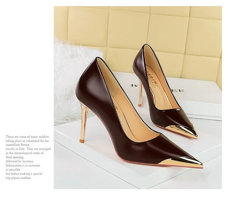 Shoes Retro High Heels Metal Pointed Tip Women Pumps Stiletto 9.5 Cm And 4.5cm Heels Sexy Party Shoes Office Shoes