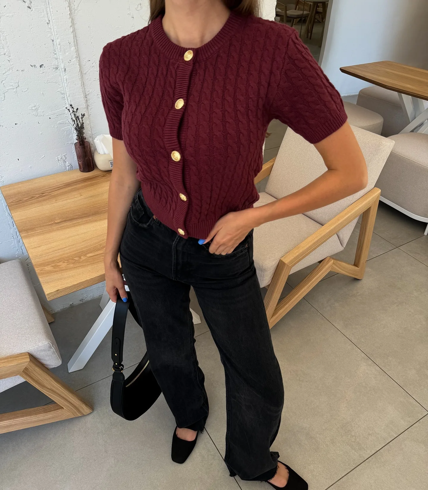 Patchwork Ribbed Knit Cardigan For Women Short Sleeve Fashion Slim Twist Solid Commute Autumn Sweater Knitwear Cropped Top