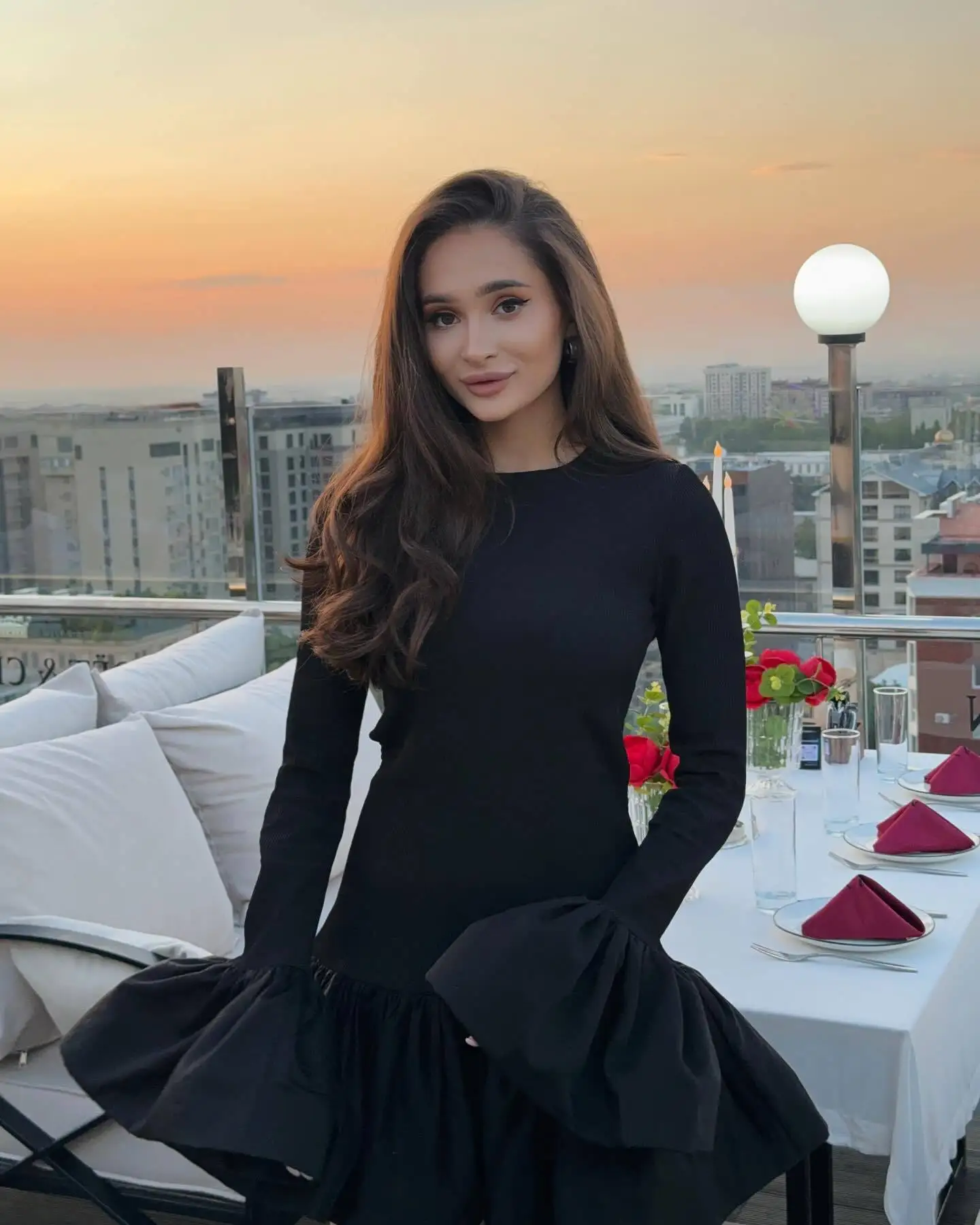 Knitted Mini Dress Female Long Sleeves Gown Flare Sleeves Spliced Autumn Winter Dress A-Line Sweet Bodycon Women Clothes