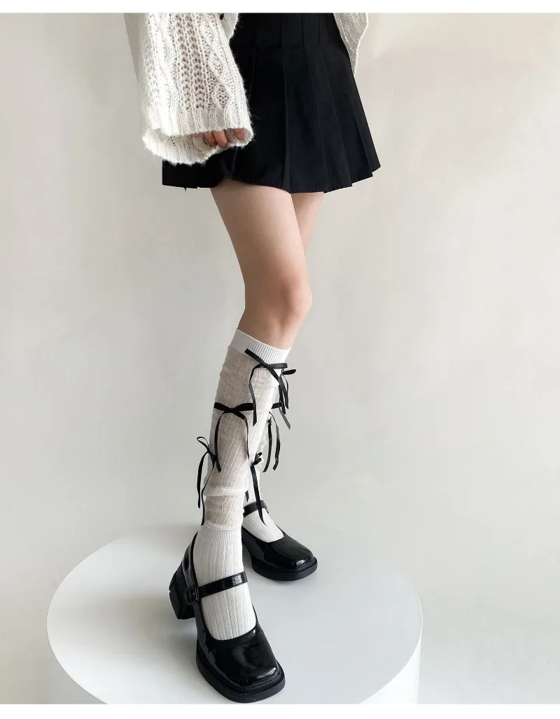 Splice Bow Loose Socks For Women Fashion Thermal Long Sock Knitting Socks Women's Y2K JK Girl Keep Warm Leg Warmers Ladie
