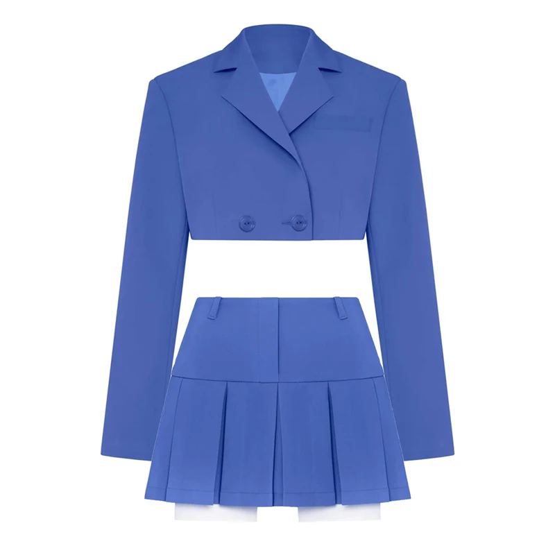 2025 Fall Women Blazer Suit Two Piece Sets Turn-down Collar Blazers Tops And Pleated Skirts Femme High Street Y2K Outfits