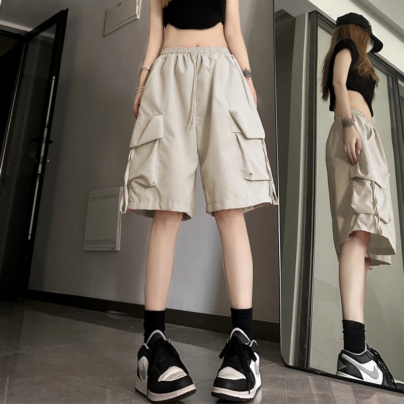 S-3Xl Y2K Cargo Shorts Women Harajuku Black Oversized Wide Leg Shorts Summer Streetwear Fashion High Waist Baggy Short Pants New