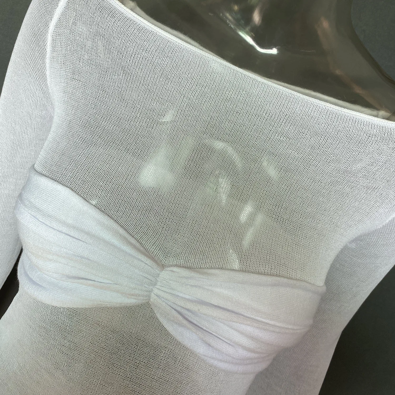 Mesh Sheer Off-Shoulder Top Shirt For Women New Long Sleeve See-Through Lace Knit Pullover Tops Summer Mesh Top Tee Shirt