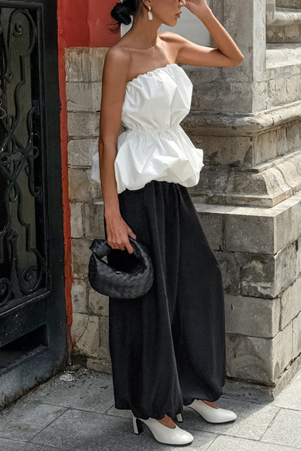 Solid Color Sleeveless Off-shoulder Elastic Waist Strapless Top