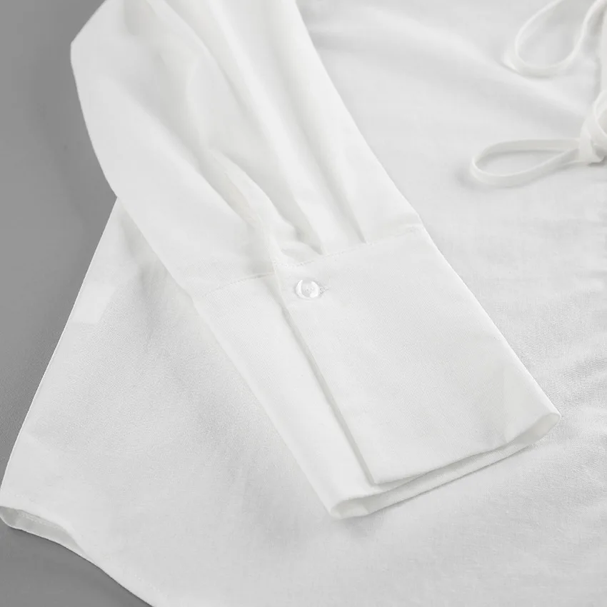 Women's Long Sleeve Shirt Hollow Lace Up Solid Color Casual Fashion Top Commuting Patchwork Women's Shirt Cardigan Top