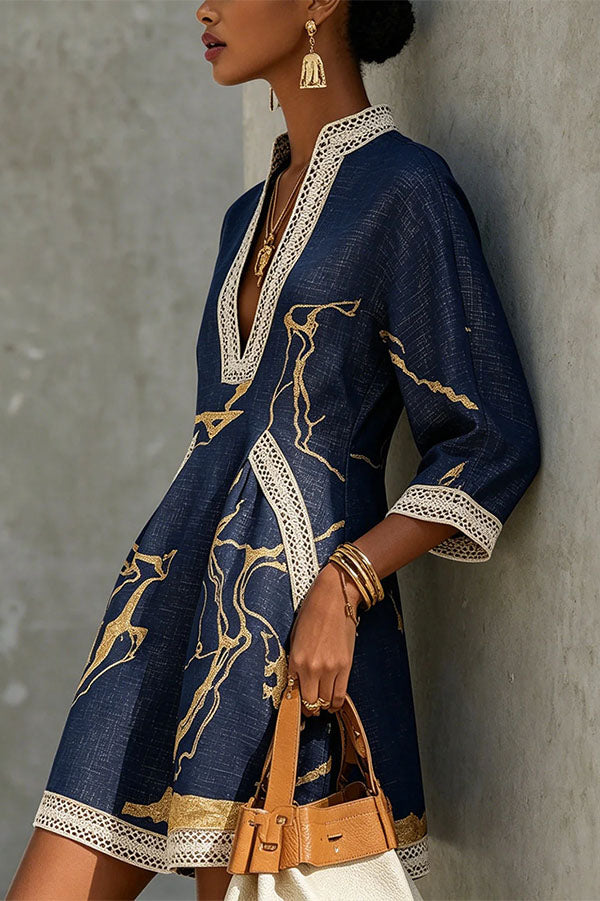 Aurelia Gilded Marble Linen Tunic Dress