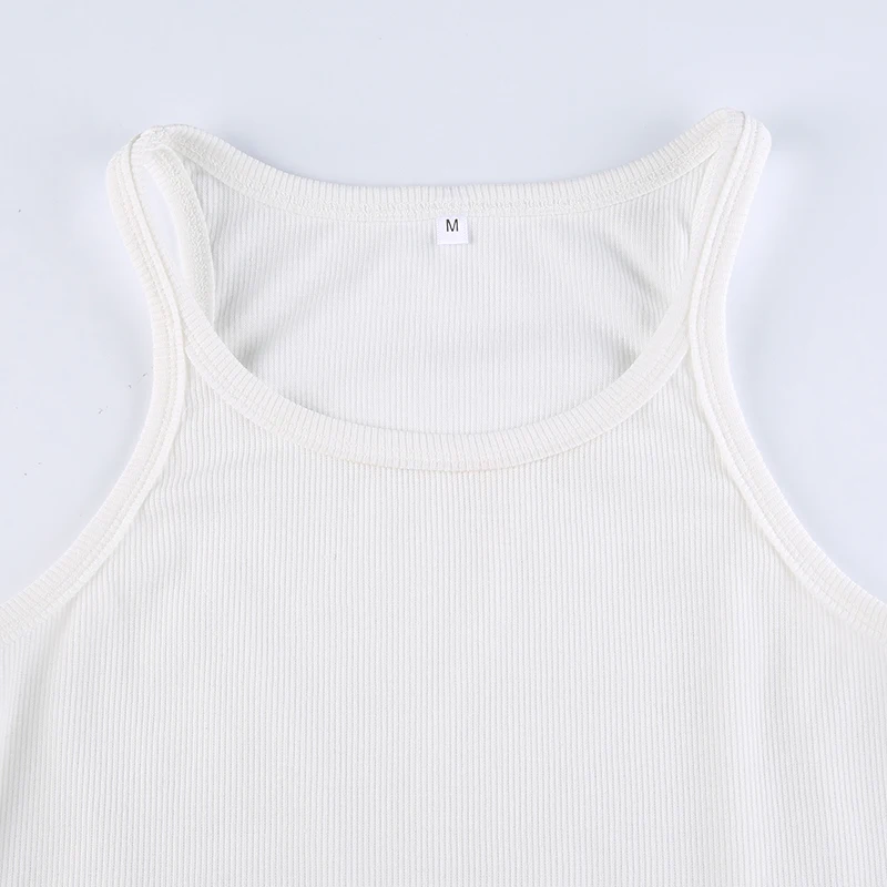 White Solid Basic Ribbed Cropped Vest Sleeveless Slim O Neck Tanks Camis Women Simple Fashion Elegant Summer Top Tees