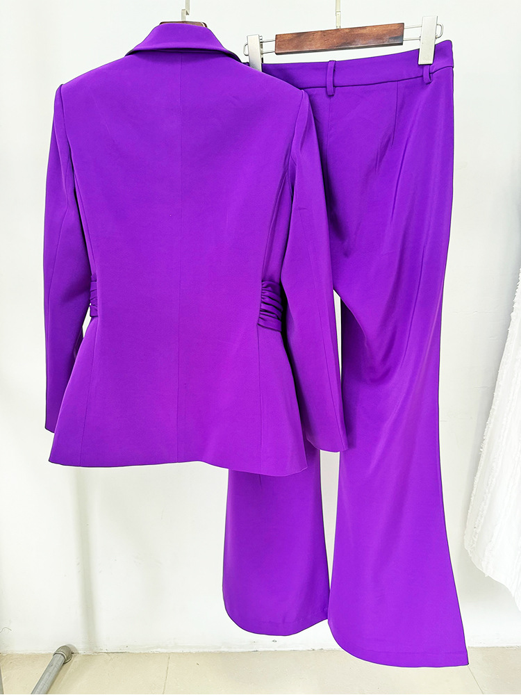 Women Asymmetric Belt Slim Fit Blazer Trousers Set