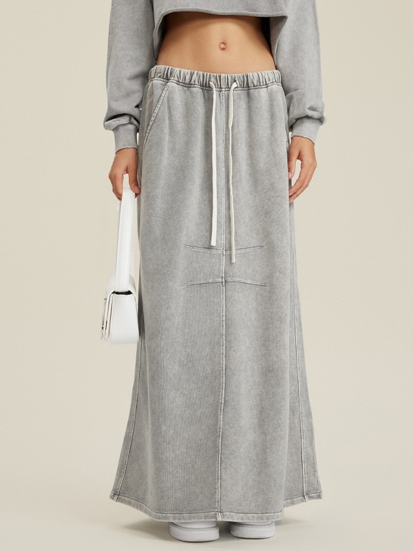 Washed Back Slit Baggy Maxi Skirt