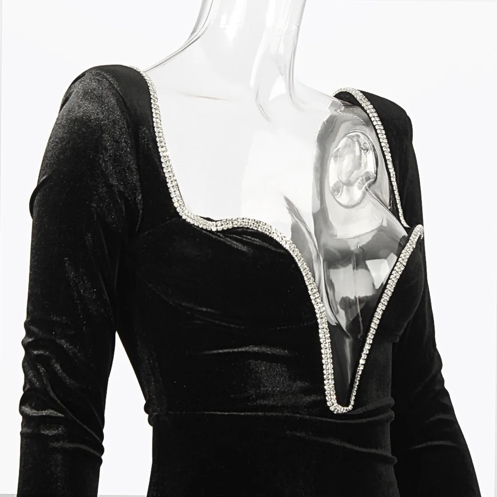 Sexy Deep V Wrapped Hip Velvet Backless Women's Dress Long Sleeve High Waist Temperament Mini Dress Party Club Clothing