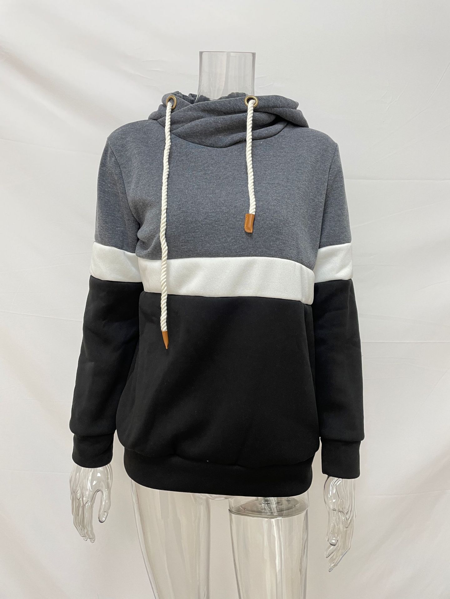 Women Sweatshirt Autumn Winter Solid Color Stitching Casual Pullover Hooded Sweatshirt for Women