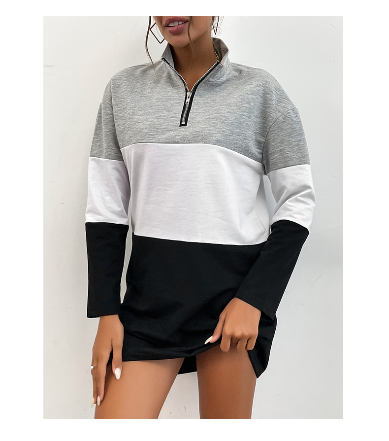 Autumn Women Wear Long Sleeve Contrast Color Sweatshirt Dress