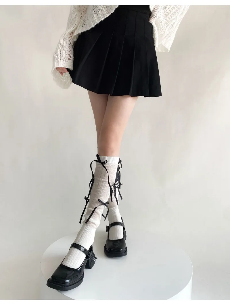 Splice Bow Loose Socks For Women Fashion Thermal Long Sock Knitting Socks Women's Y2K JK Girl Keep Warm Leg Warmers Ladie