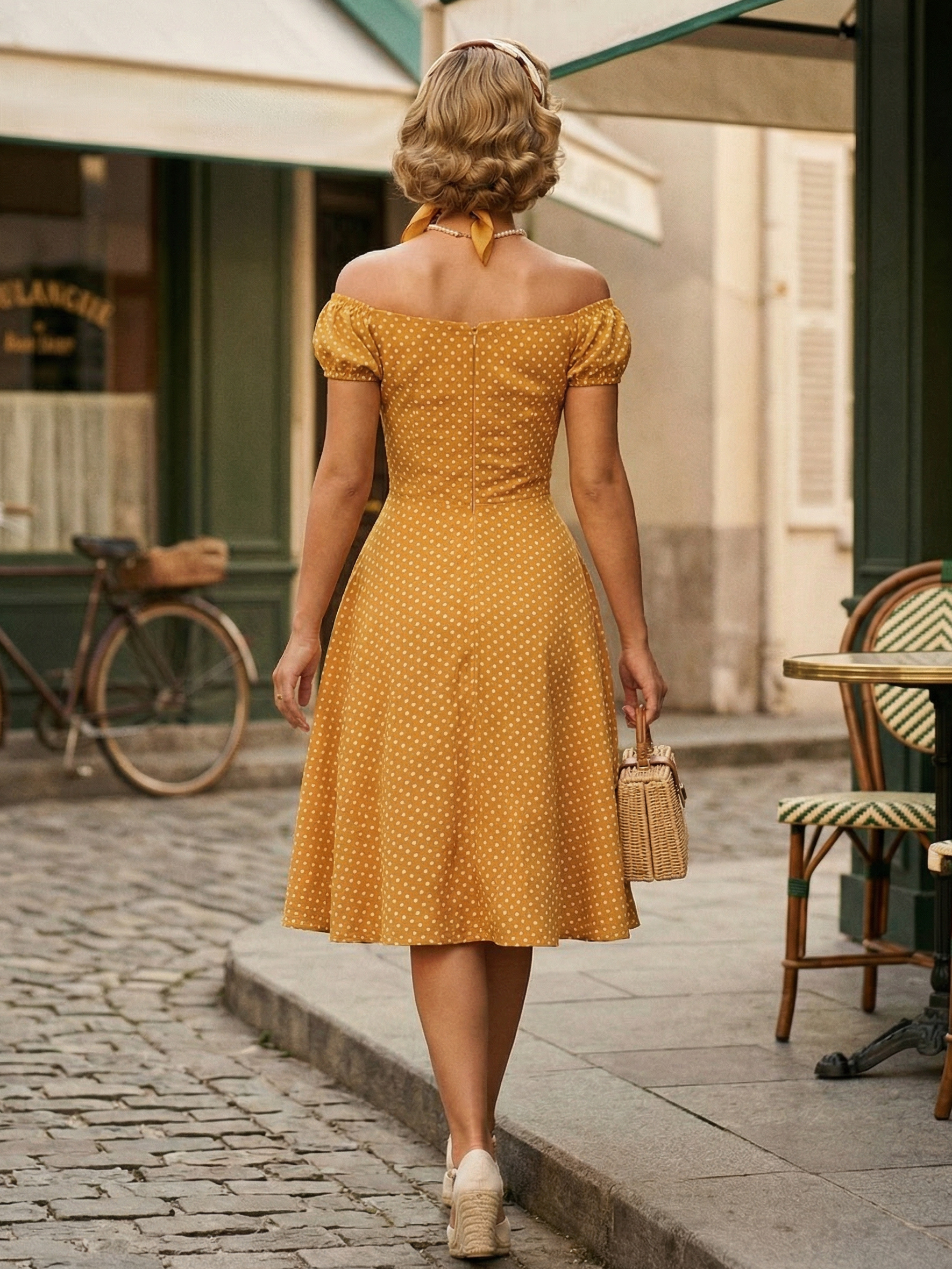 Polka Dot Midi Vintage Dress With Puff Sleeve And Front Tie 2026