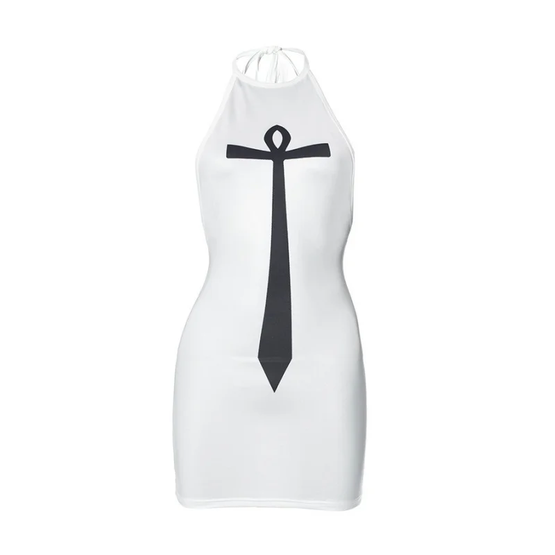 Printing Y2k Dress Bodycon Sexi Night Dress Hot White Club Outfits For Women Summer Clothes Backless Vestidos De Mujer Cover-ups