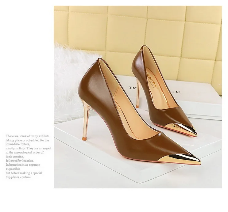 Shoes Retro High Heels Metal Pointed Tip Women Pumps Stiletto 9.5 Cm And 4.5cm Heels Sexy Party Shoes Office Shoes