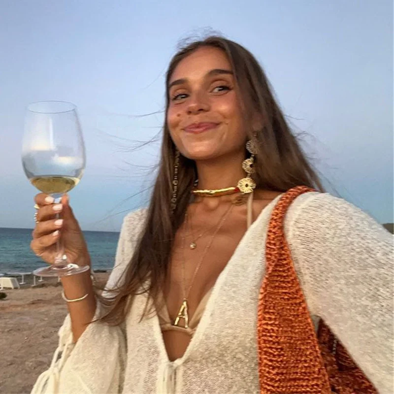 Beach V-neck Long Dress Women White Knitted Lace Up See Through High Slit Maxi Dresses 2025 Summer Lady Holiday Vacation Robes