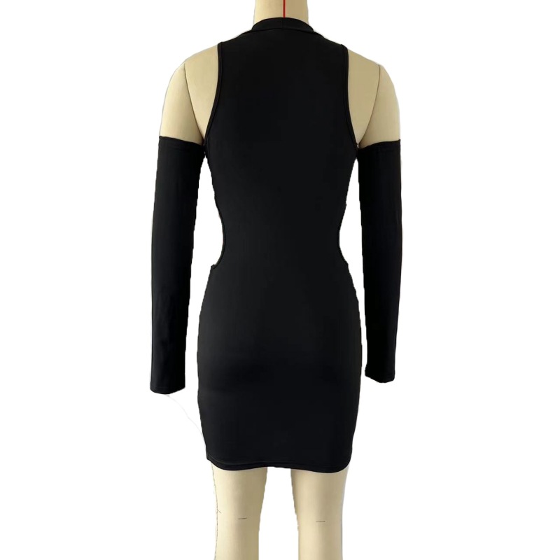 Autumn Winter Solid Color Sexy Cutout off Shoulder Halter Skinny Sheath Dress for Women