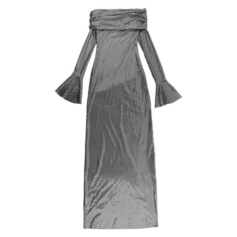 Sexy Buttocks Wrapped Long Dress For Women Fashion Temperament Ironing Board Slim One Line Neck Party Evening Dress