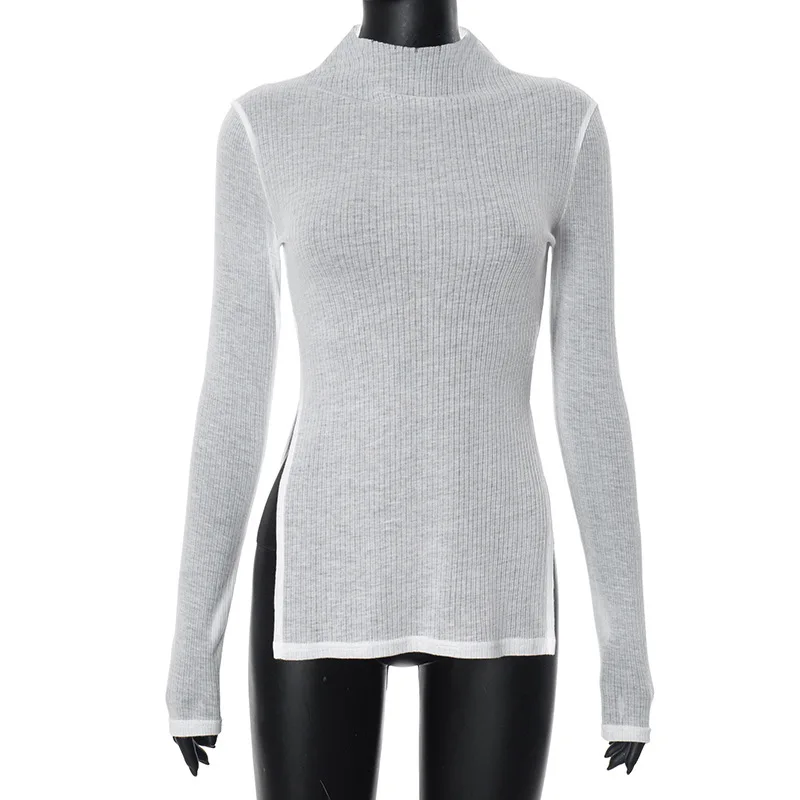White Knitwear See-Through T-shirt Pullover Female Hollow Out Slim Loose Long Sleeve Casual Tee Women Patchwork Top Tee