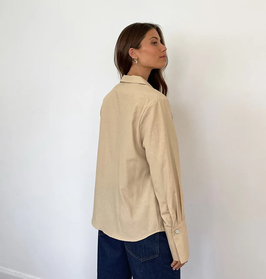 Women's Long Sleeve Shirt Hollow Lace Up Solid Color Casual Fashion Top Commuting Patchwork Women's Shirt Cardigan Top