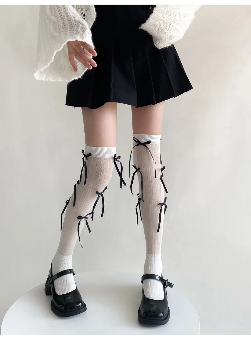 Splice Bow Loose Socks For Women Fashion Thermal Long Sock Knitting Socks Women's Y2K JK Girl Keep Warm Leg Warmers Ladie
