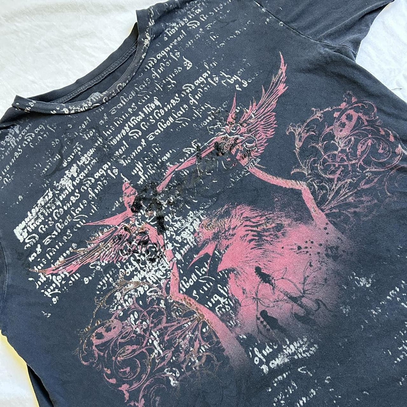 Y2K Grunge Cyber Goth Tee Vintage Skull Graphic Short Sleeve Crop Tops Japanese Kawaii 00s Retro Skater T-shirt Women Streetwear