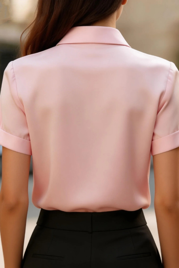 Solid Color Collared Tie Short-sleeved Casual Shirt