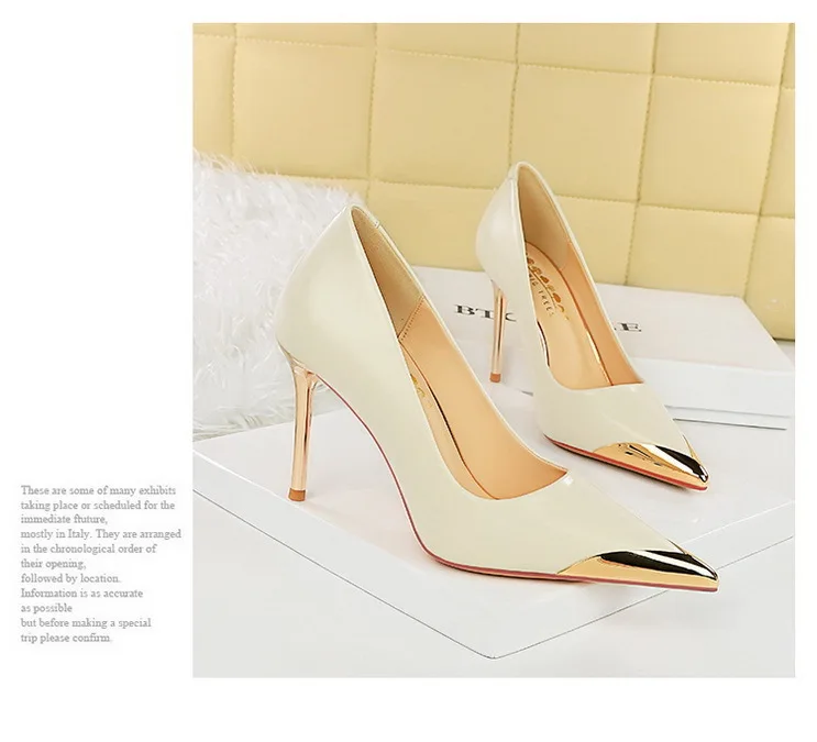 Shoes Retro High Heels Metal Pointed Tip Women Pumps Stiletto 9.5 Cm And 4.5cm Heels Sexy Party Shoes Office Shoes