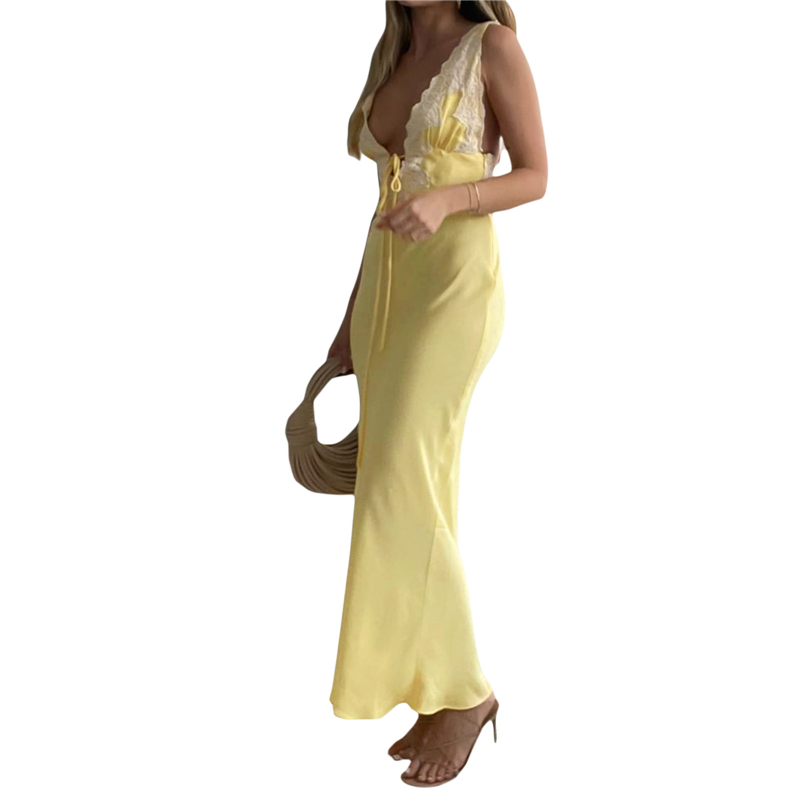 Lace Trim Dress for Women Floral Print V Neck Sleeveless Bodycon Dress Sexy Backless Cocktail Party Dresses y2k Clothes