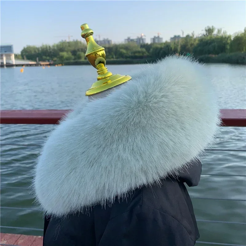 Soft Women Scarf Winter Faux Fox Fur Collar Furry Warm Thicken Men Parka Coat Hood Decor Fake Fur Shawl Luxury Scarves