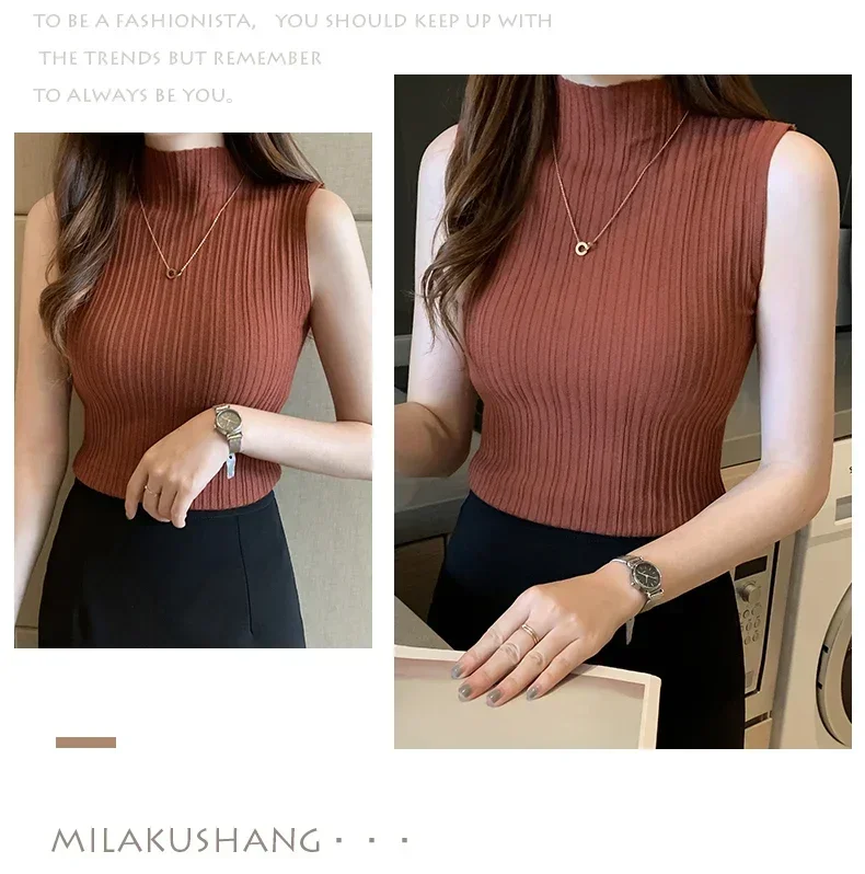 Women Knitted Slim Tank Top Solid Sleeveless Sexy O-Neck Crop Top Casual T-shirt Cotton Off Shoulder Crop Tank Top Summer