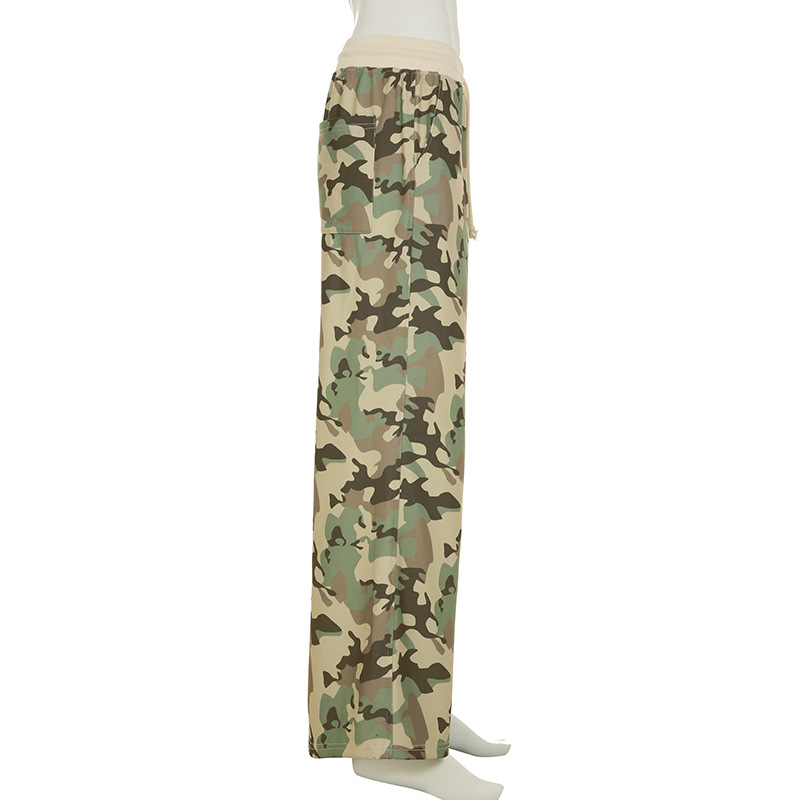 Casual Contrast Color Cinched Hoodie Long Sleeve Sweatshirt Sweatpants Two Piece Camouflage Cardigan Coat Trousers Sets