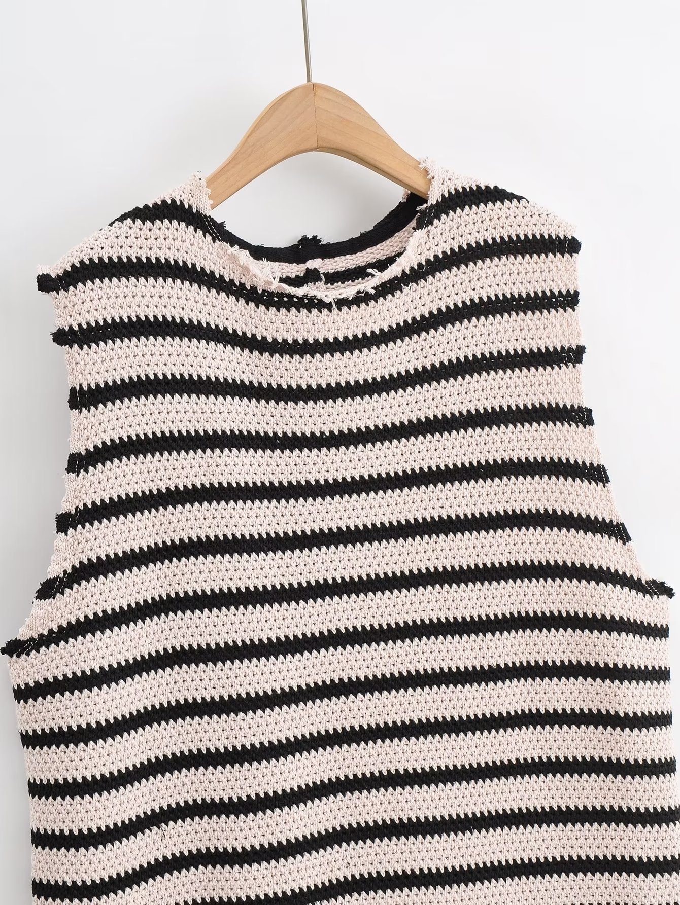 Fall Women Clothing Crew Neck Raw Edges Design Striped Vest Knitted Dress