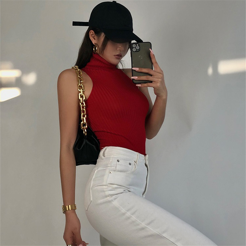 Summer High Neck Vest Women Sleeveless Solid Color Knit Ribbed Slim Fit Tank Tops y2k Clothes Lady Basic Clubwear