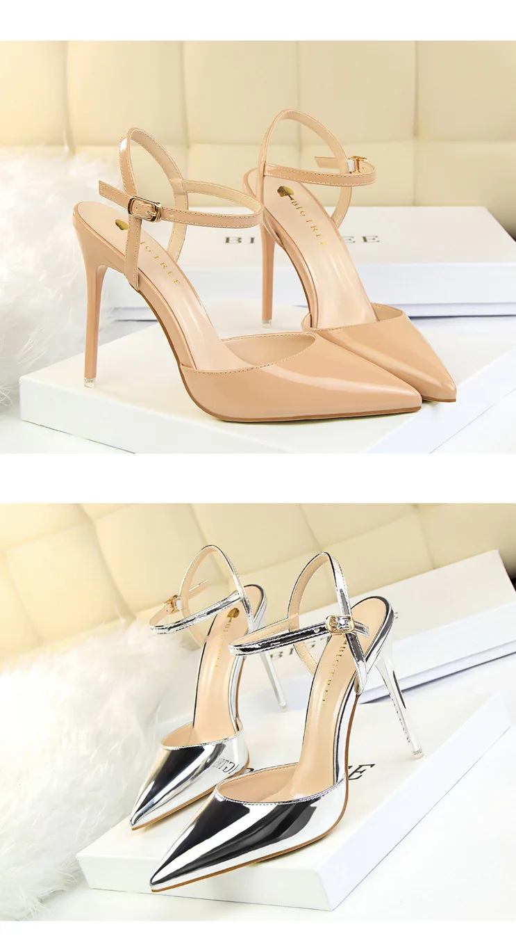 Shoes Fashion High Heels Shoes Patent Leather Woman Pumps Sexy Women Heels Blue Sliver Stiletto Heels Women Sandals