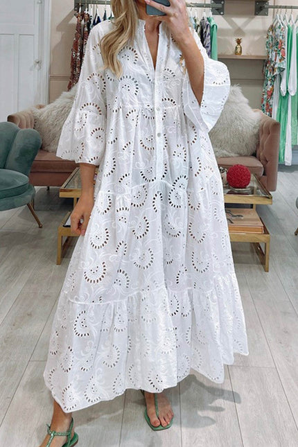 V-Neck-Flares-Sleeve-Embroidery-Cotton-Dress-8