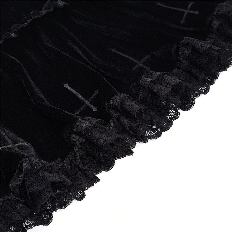 Punk Cross Pattern Mini Skirt Y2K Grunge Gothic Black Lace High Waist Pleated A-line Skirt Vintage Women E-girl Clothes