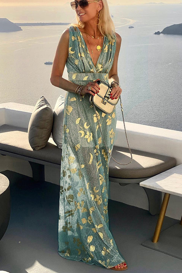 Vacation style waist shaping slim figure party sexy V-neck long dress