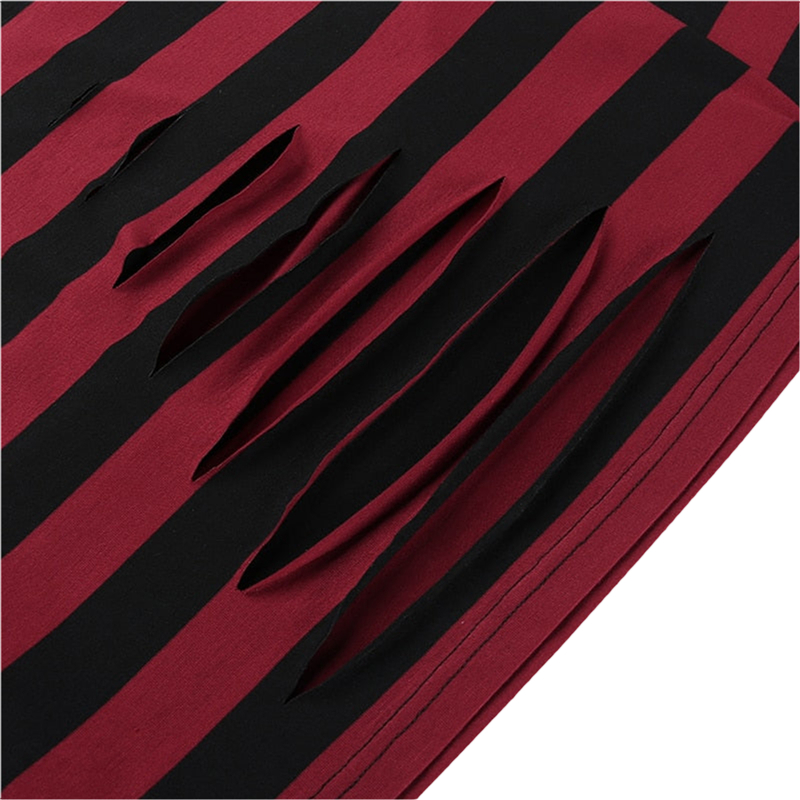 Cyber Punk y2k Top 2000s Women Striped Round Neck Long Sleeve T Shirt with Hole Gothic Clothes E Girl Tees Streetwear