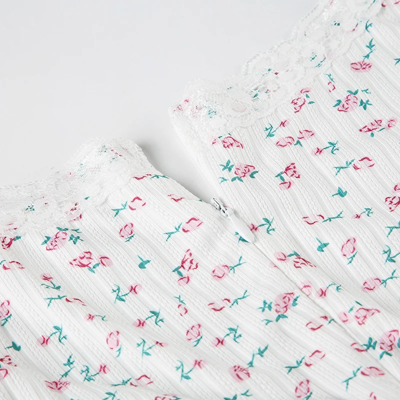 Sweet Fairy Gentle Women Playsuit Floral Print Lace Trim V-Neck Long Sleeve Korean Style Trendy Rompers Cute