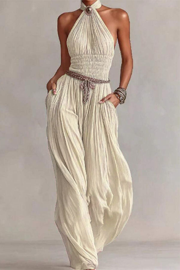 Bohemian Halter Neck Wide-Leg Jumpsuit