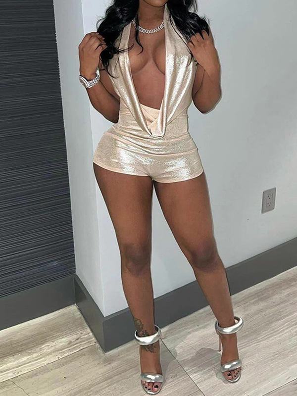 Women Clothing Sexy Jumpsuit Deep V Plunge neck Backless Pants Shorts Party