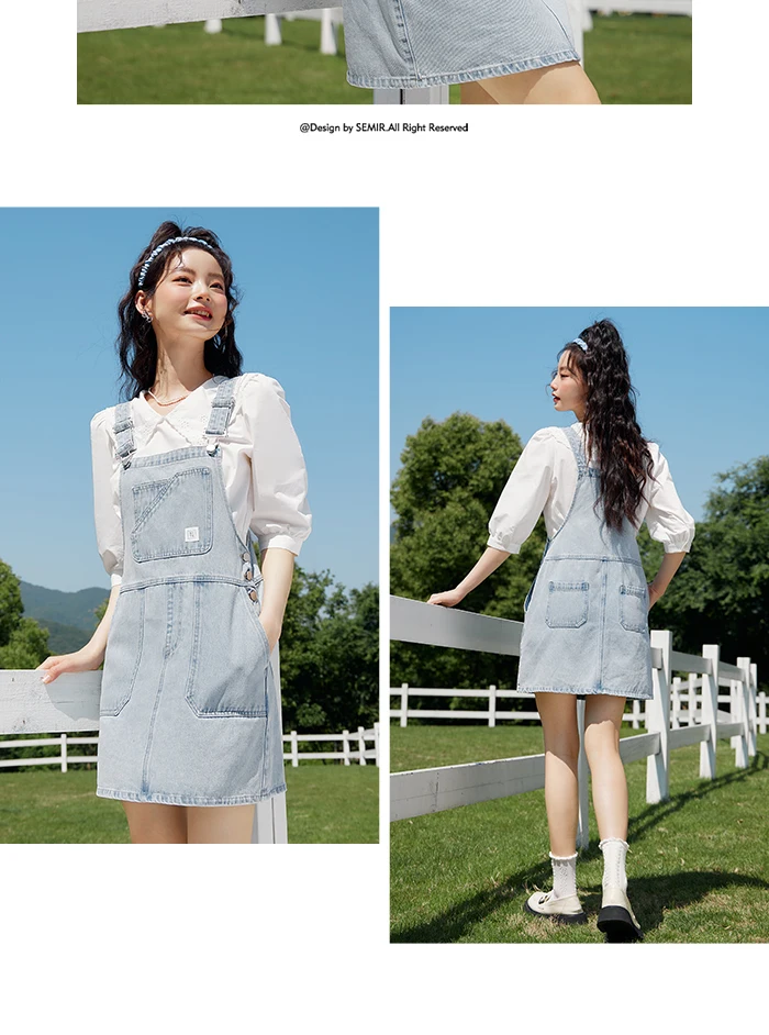 Denim Suspender Dress Women Summer New High-Rise Retro Playful Short Dress